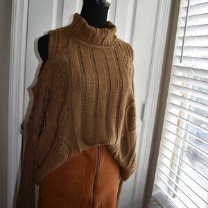 Open-shoulder turtleneck sweater